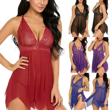 

2018 Women Sexy-Lingerie Nightwear Sleepwear Dress Babydoll Lace G-string Underwear