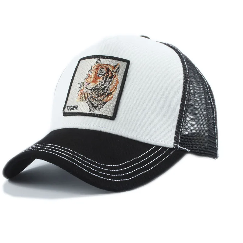 النمر الحيوان التطريز البيسبول قبعات الرجال النساء سنببك الهيب هوب قبعة الصيف تنفس شبكة الشمس Gorras للجنسين الشارع الشهير العظام