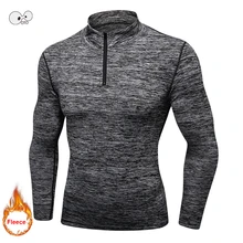Новая зимняя флисовая подкладка Рашгард MMA спортивные рубашки с воротником-стойкой на молнии с длинными рукавами Спортивная Фуфайка Быстросохнущий сжатый Топ