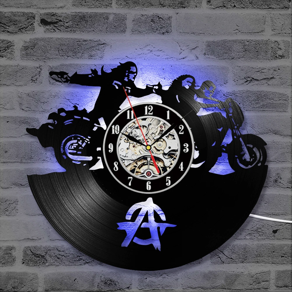 

Sons of Anarchy Vinyl Record Wall Clock Art Gift Room Modern Home Decoration Silent Quartz Vintage Hanging LED Light Wall Clock