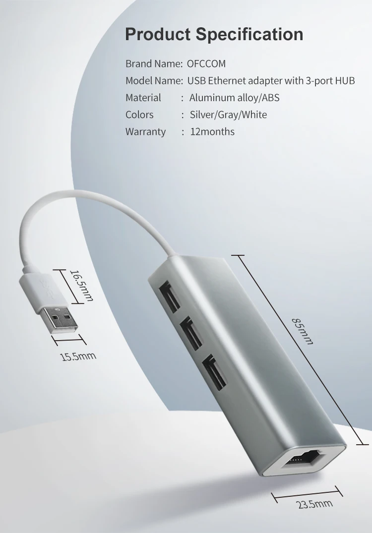 OFCCOM USB 3,0 концентратор Gigabit Ethernet сетевой адаптер + 3 порта концентратор USB 3,0 к RJ45 10/100/1000M Lan Карта для Macbook Windows