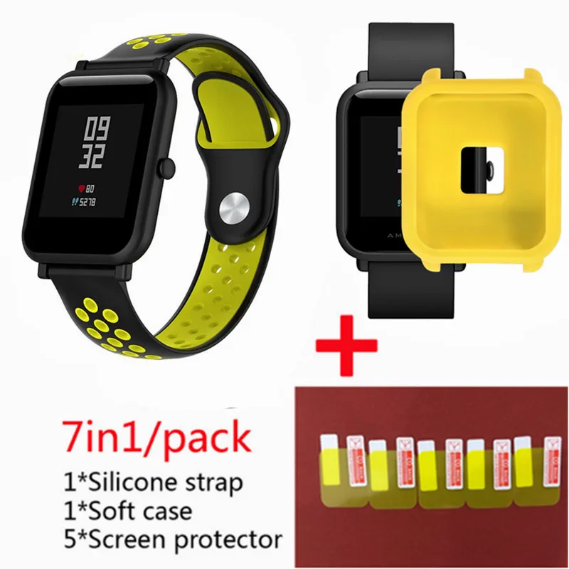 Ремешок 7 в 1 для Xiaomi Huami Amazfit Bip маленький ремешок силиконовый браслет маленькие