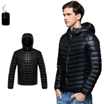 

2019 Spring and Autumn New Mens Boutique Duck Feather Fashion Solid Color Slim Leisure Down Jackets / Male Thin Hooded Down Coat