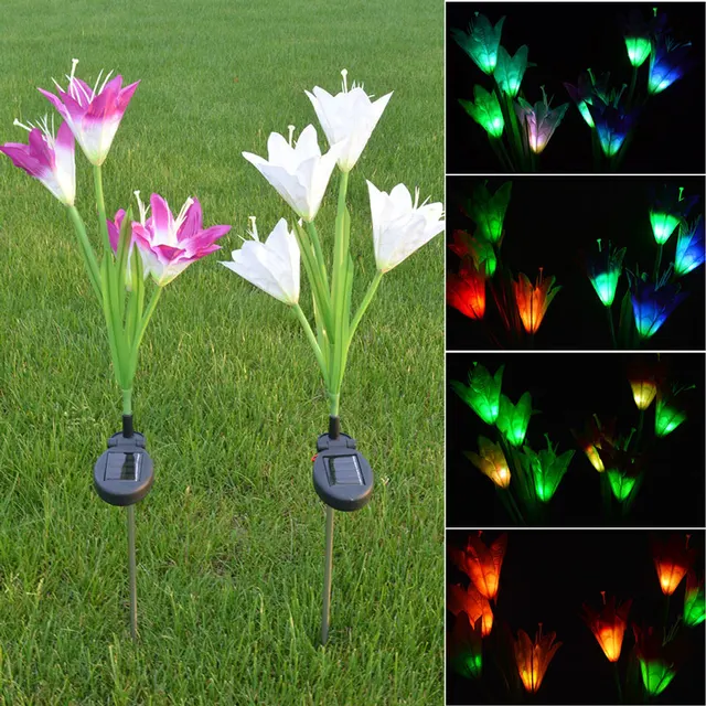 2 Pack LED Artificial Flower Lamp Solar Powered Garden Stake Lights