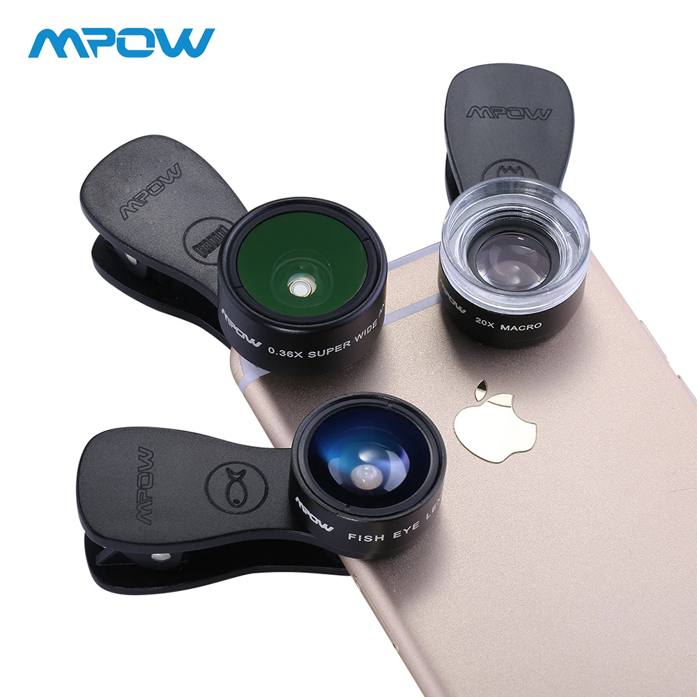 Оригинальный Mpow MFE4 клип на телефон камера комплект объективов 180 градусов Рыбий глаз объектив + 0.36X широкий угол + 20X макрообъектив для
