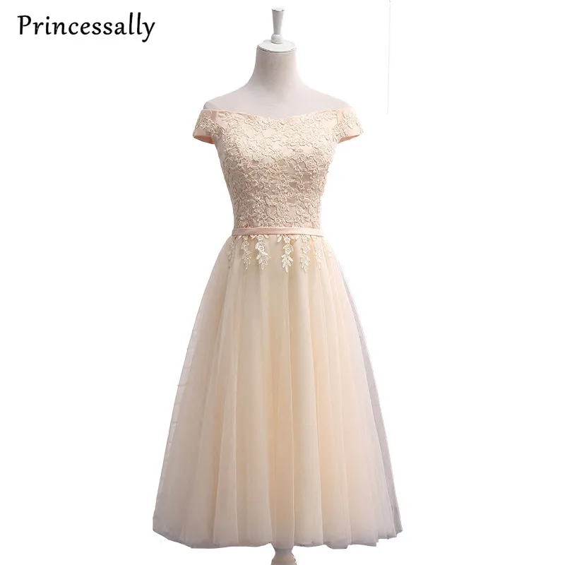 Cheap Champagne Bridesmaid Dresses Under 50 Tea length Cap Sleeve Sexy