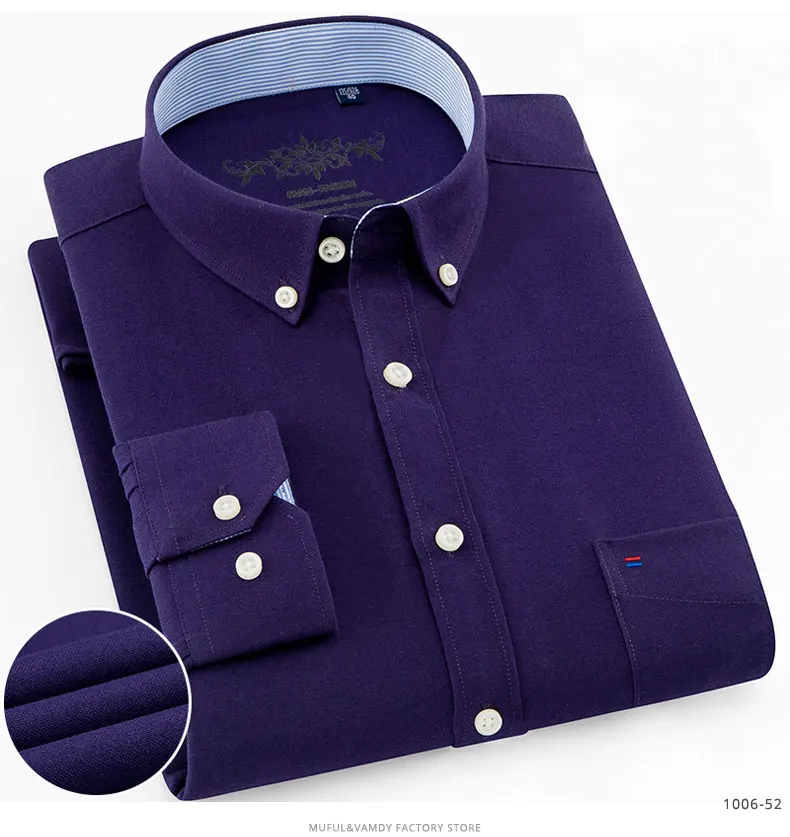 Новая Осенняя мужская оксфордская Повседневная рубашка с длинным рукавом, модный лоскутный воротник, на пуговицах, деловая Мужская рубашка с карманом