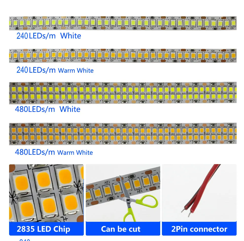 Светодиодный ленточный светильник 2835 DC12V высокая яркость гибкий светильник светодиодный ленточный 240 светодиодный s/m 480 светодиодный s/m домашний декоративный светильник ing белый/теплый белый