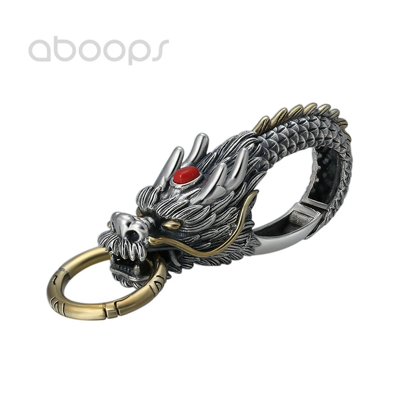 

Two Tone 925 Sterling Silver Chinese Dragon Key Chain for Men Women Free Shipping