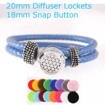 

5pcs Stainless Steel Lace Snap Button Perfume Locket 20mm Aromatherapy Essential Oil Diffuser Locket Leather Bracelet Wholesale
