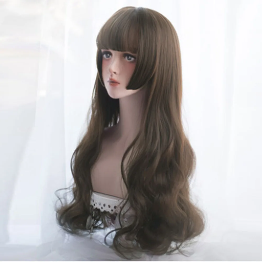 Косплей салон H765373 Лолита 26 дюймов длинные волнистые коричневые Черные Серые Куклы Япония милые дамы синтетический парик для студенческой вечеринки+ Кепка