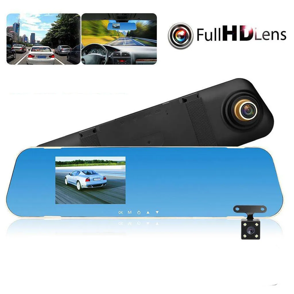 4 3 ''HD двойной объектив Автомобильный DVR видеорегистратор Передняя и