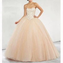 Отличные платья для девочек 15 anos без бретелек из тюля с бисером