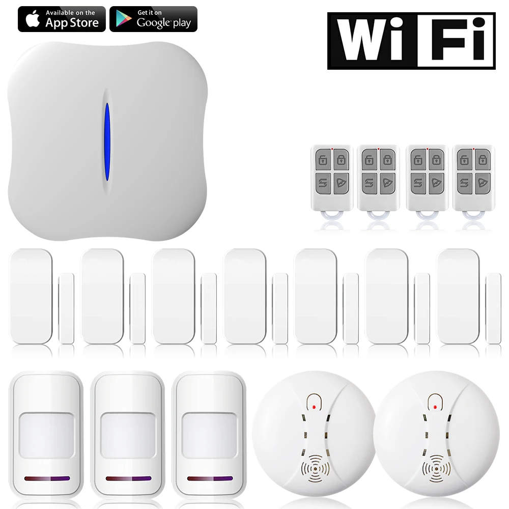 

Etiger W1 WiFi PSTN Home Burglar Alarm System Kit phone APP remote Control +Smoke Detector