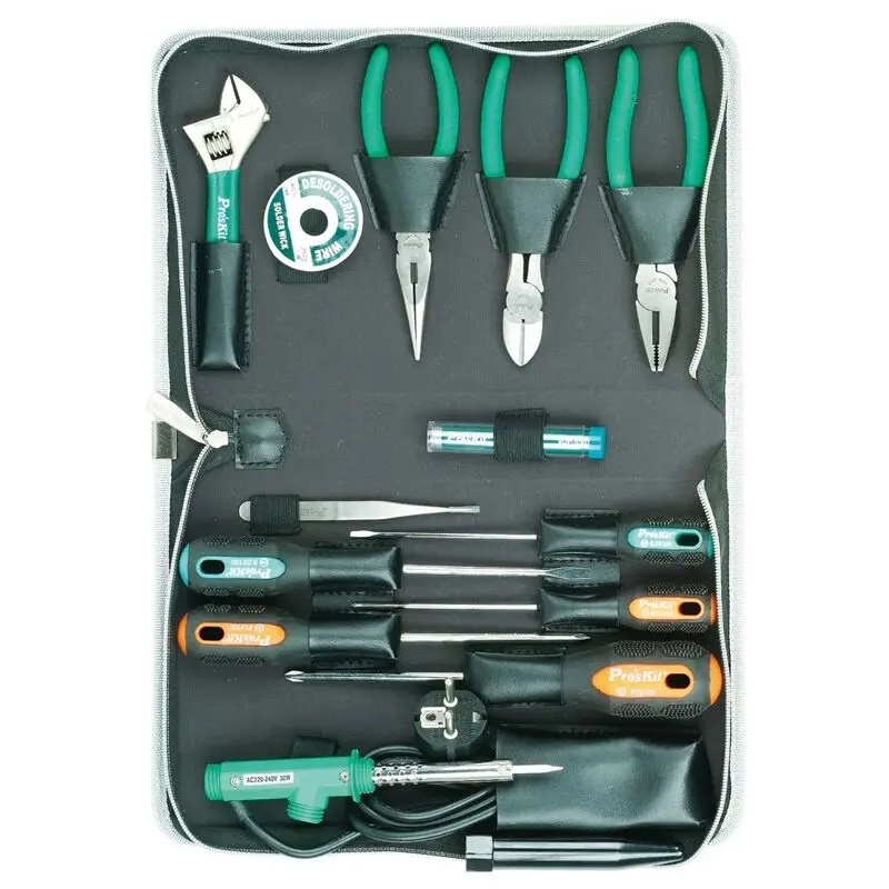 Pro'skit PK-2086B 14 шт. инструментальная коробка для набора инструментов Домашний набор аппаратных средств набор инструментов для ремонта плоскогубцы отвертка Гаечный ключ набор паяльник