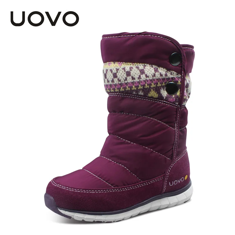 UOVO/ зимние ботинки для девочек, водонепроницаемые зимние ботинки для девочек, нескользящая обувь для девочек, теплые детские ботинки для девочек, фиолетовый/розовый/черный - Цвет: Light Purple