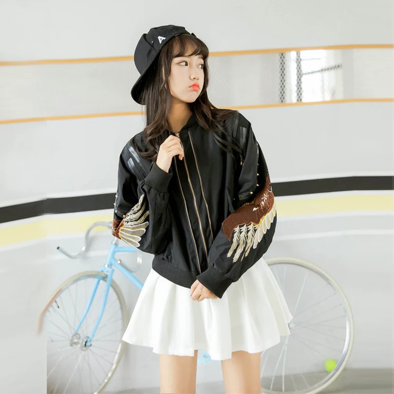 2018 Women'S Harajuku Korean Embroidery Baseball Jacket Female