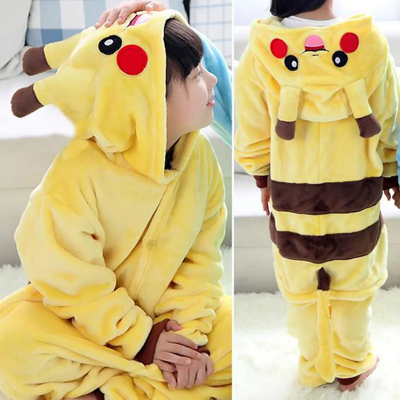 Onesie/Детские пижамы кигуруми с единорогом; Пижама с рисунком панды, единорога, стежка; Фланелевая Пижама для мальчиков и девочек; забавные пижамы с капюшоном для косплея - Цвет: MM Pikachu