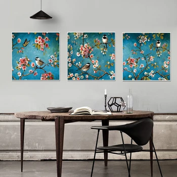 

Waterproof Canvas Painting Beautiful Magpies Stand On The Plum Tree Oil Painting For Living Room Wall Art Print Home Decoration