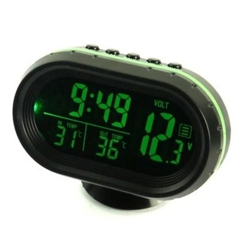 

LCD Two-color Car Multi-function Digital Voltmeter Electronic Clock Thermometer Indoor Outdoor Temperature Clock 24h Monitoring