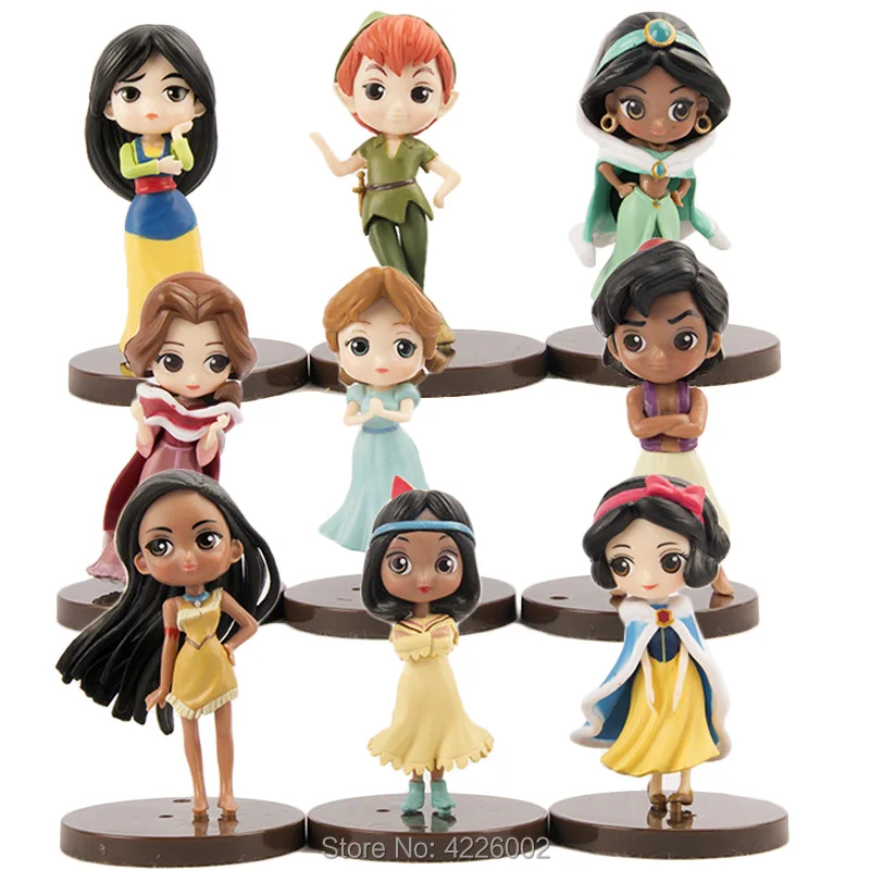 

9pcs Peter Pan Tiger Lily Mulan Pocahontas PVC Action Figures Aladdin Wendy Darling Figurines Dolls Kids Toys for Girls Children