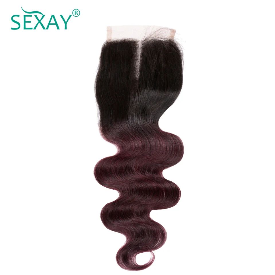  Body Wave Burgundy Bundles With Closure 4pcs 1b/99j Burgundy Brazilian Hair Weave Ombre Human Hair 