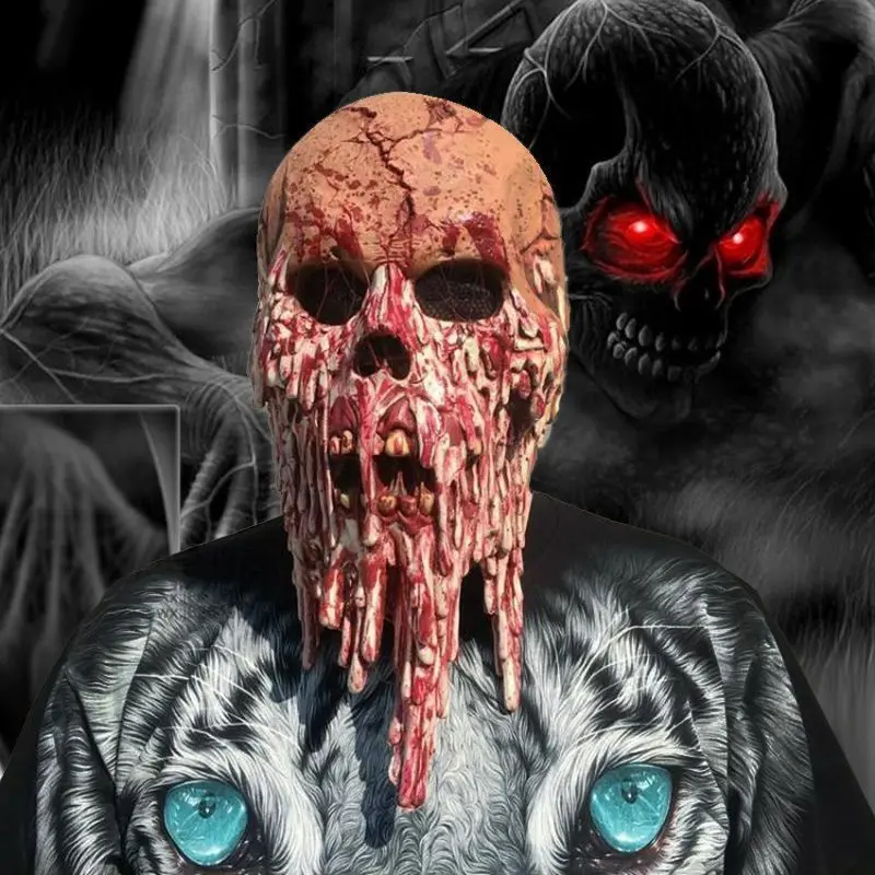 

Bloody Zombie Mask Melting Face Adult Latex Costume Walking Dead Halloween Scary Cosplay Props
