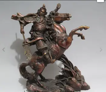

zhmui88002841426++14" Chinese Fengshui Bronze Guan Gong Yu Warrior God Ride Horse Dragon Statue