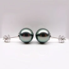 925 серебро Настоящая Натуральная Большая Натуральная морская жемчужина серьги/Tahitian черный жемчуг серьги гвоздики 9-10 мм Натуральная гладкая