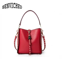 BENVICHED Для женщин натуральная кожа Сумки большая модная женская сумка через плечо с заклепками, галогенная на замену сумки bolsa feminina L078