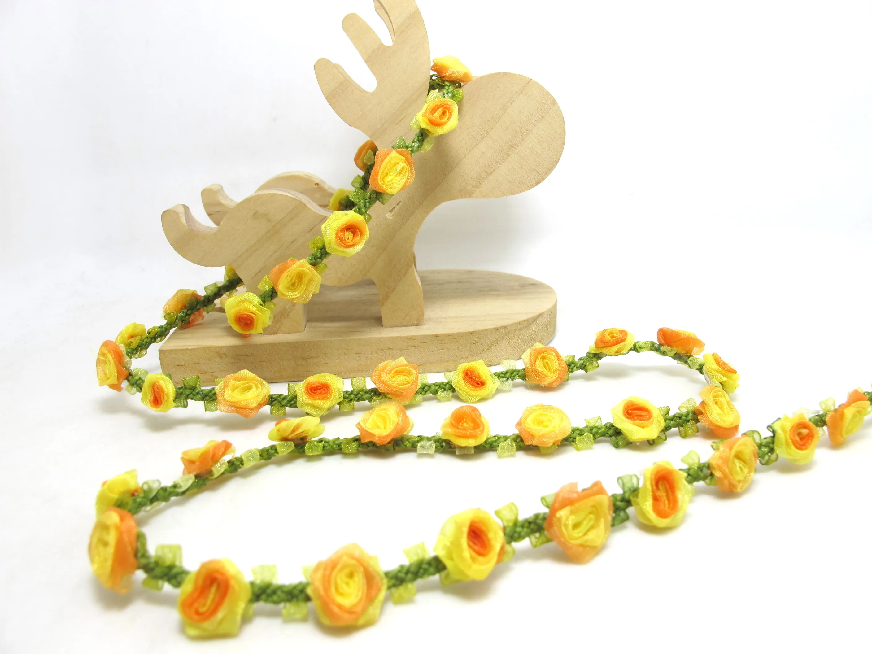 

Special Edition|Compact Yellow and Orange Ombre Rose Buds on Woven Rococo Ribbon Trim|Decorative Floral Ribbon|Scrapbook
