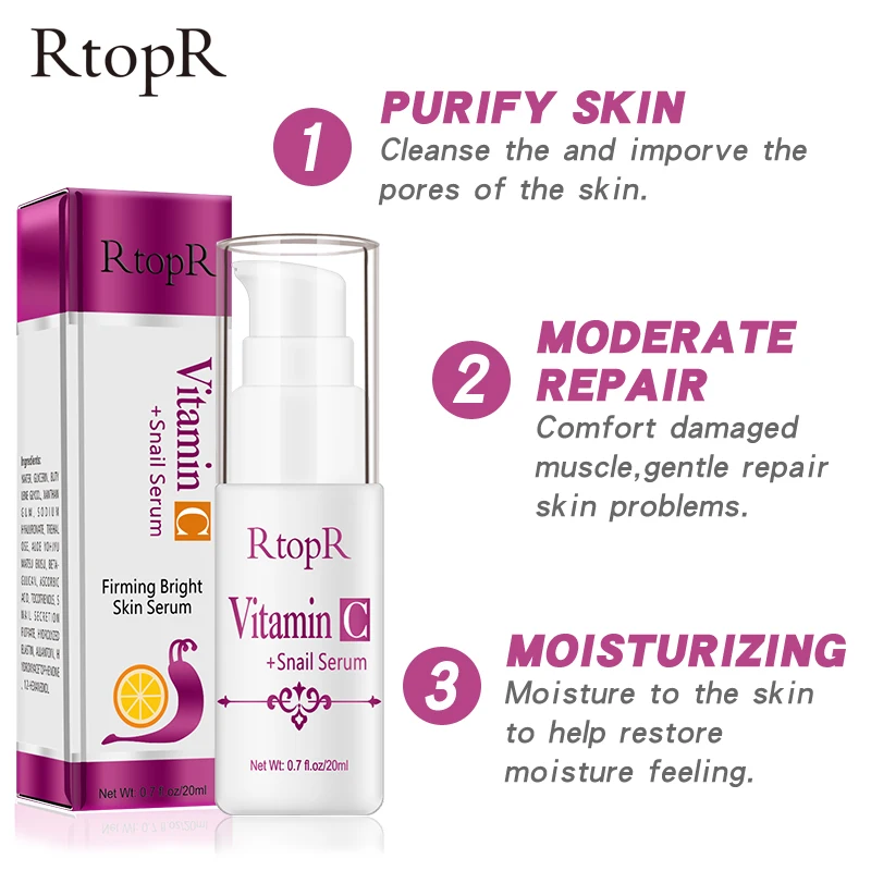 VitaminC Snail Serum Rejuvenation Anti Wrinkle Firming Bright Skin Serum For Face Ance Treatment Snail VC 4