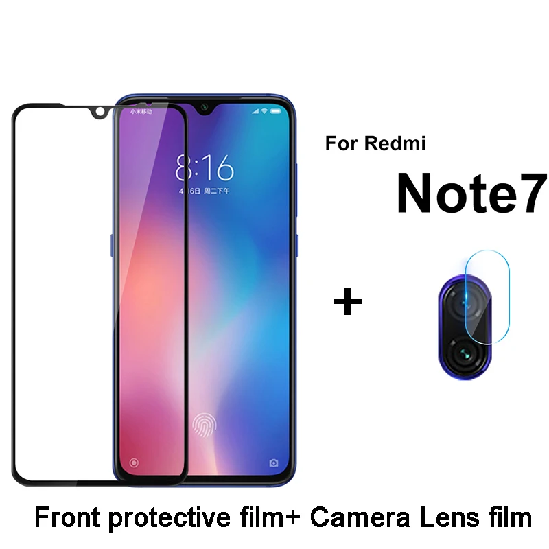 2 في 1 جميع كاميرا زجاج عدسة ل Redmi ملاحظة 7 كامل غطاء الزجاج المقسى واقي للشاشة ل Xiaomi Redmi ملاحظة 7 واقية