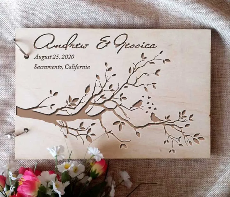 Libro De Firmas Personalizado Para Boda Con Diseño De Madera