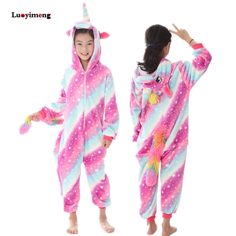 Girls Clothes Kids Gold Horn Unicorn Pajamas Kigurumi Cartoon Animal Pink Licorne Onesie Sleepers Boy Halloween Costume Jumpsuit