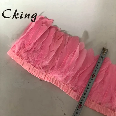 10 ярдов белый/черный/ярко-розовый Лебедь гусь перо отделка/бахрома/лента на косой ленты используется для одежды аксессуары 6-8 дюймов - Цвет: pink