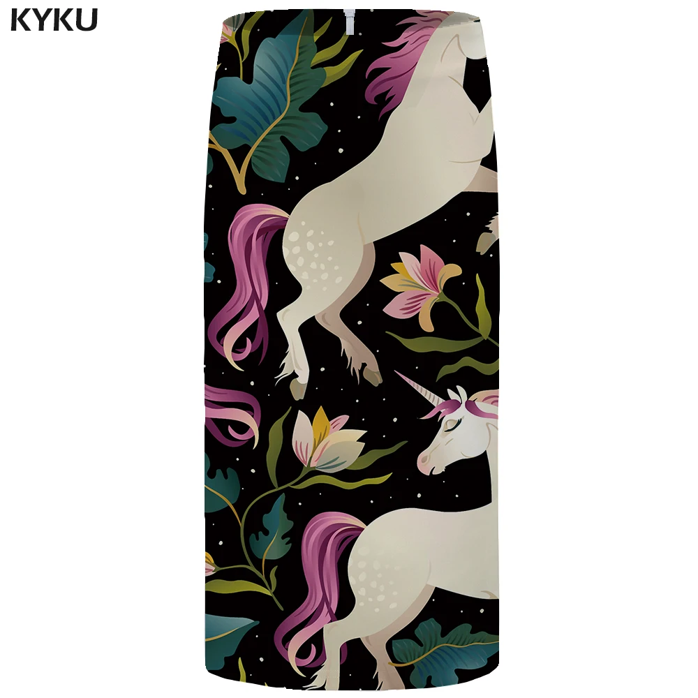 KYKU Unicorn Skirts Women Flower Pencil Skirt Black 3d Print Sexy High Waist OL Womens Skirt Casual Party Ladies Skirts 2018 KYKU Unicorn Skirts Women Flower Pencil Skirt Black 3d Print Sexy High Waist OL Womens Skirt Casual Party Ladies Skirts 2018