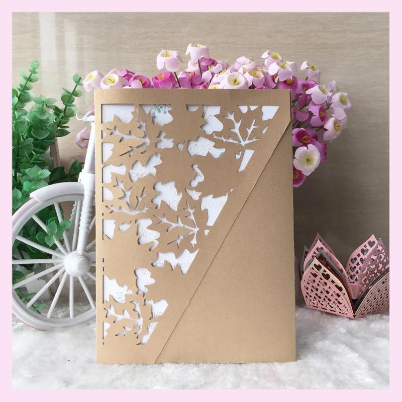 100ピース ロットウエディングカードデザイン結婚式招待カード16ウェディングカード非常にユニークなカエデの葉デザイン封筒customprinting Card Lot Card Cardcard Invitation Aliexpress