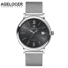 Agelocer Top Luxury Mechanical Watch Men Brand Men’s Watches Ultra Thin Stainless Steel Mesh Band Wristwatch Mens Watches