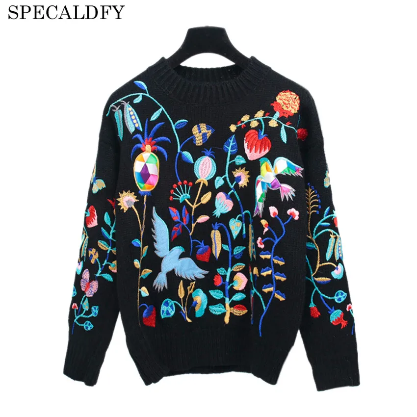 Runway Designer Luxury Brand Sweater Women Long Sleeve Birds Animal Embroidery Knitted Sweaters And Pullovers Jumper Knitwear