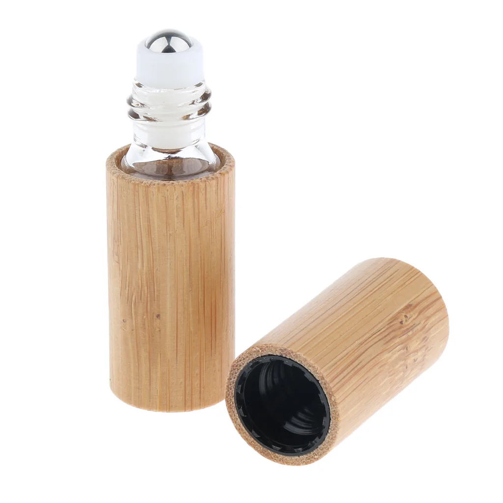 Bamboo Essential Oil Roller Bottles Empty Roll on Perfume Bottles 5ml Refillable Empty Makeup Cosmetic Roll On Bottle 