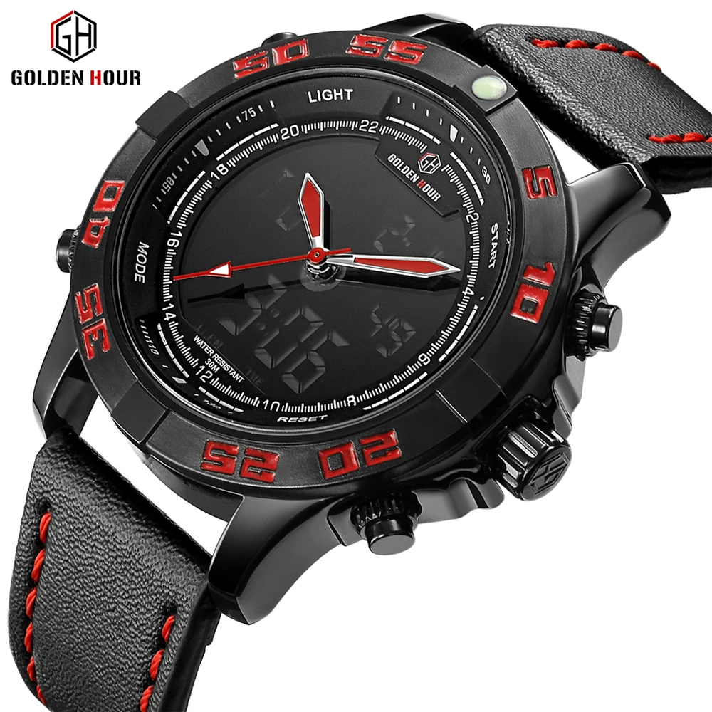 

Sport Watches Men Luxury Brand Multifunction Analog Digital Quartz Watch Man Clock Male Military Waterproof Leather Wristwatches