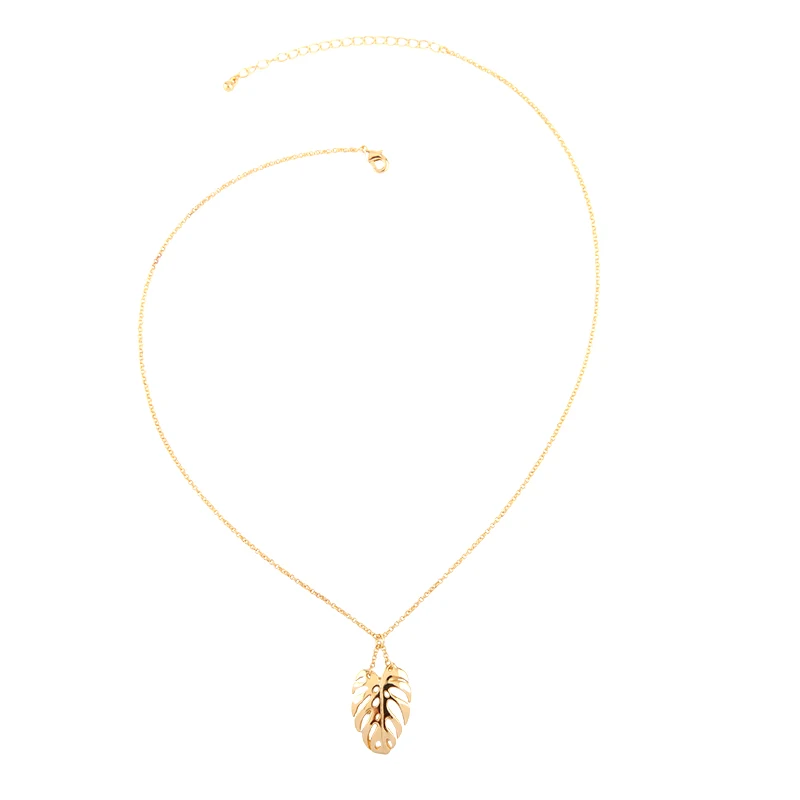 

BALANBIU Concise Style Hollow Leaf Pendant Necklace For Women Gift Gold Color Long Link Chain Alloy Drop Necklaces New Accessory
