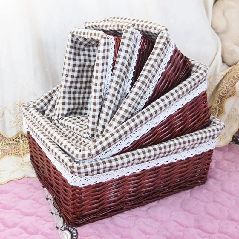 

Bamboo Weaving Storage Basket Rattan Storage Box for Cosmetics Snacks Tea Book Organizer Fruit Picnic Basket Wicker Basket