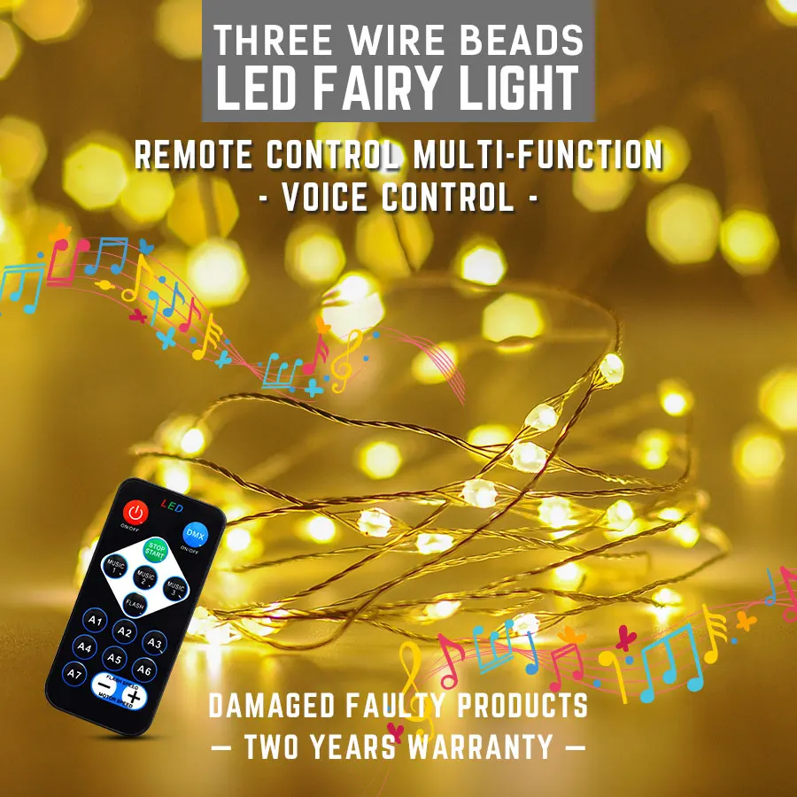 

LED Music String Light 10M Voice remote Control multi-function lamp 85-265V 120LEDs Music Strip Holiday Decoratior