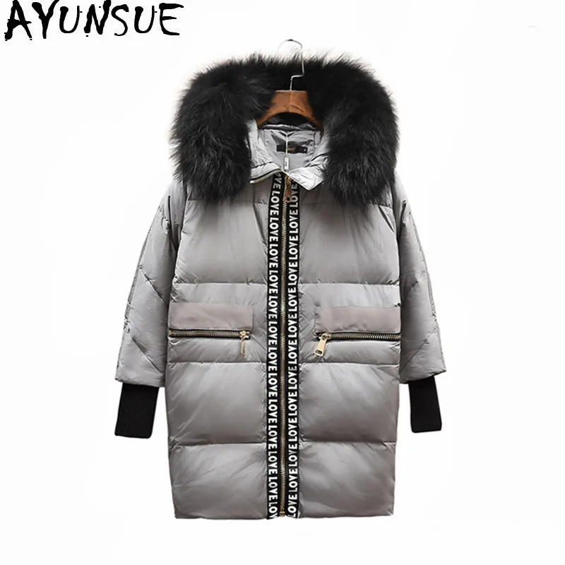 

AYUNSUE 2019 Women's Warm Winter Coat Female Fur Collar White Duck Down Jacket Thick Hooded Parkas Mujer Casaco Inverno WXF295