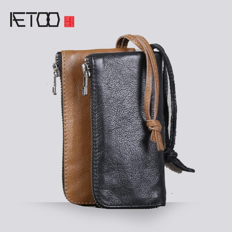 

AETOO Handmade leather wallet head layer cowhide key pack