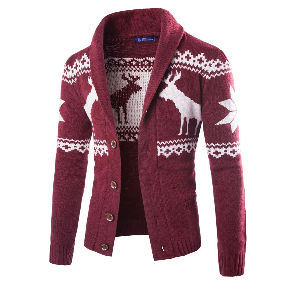 Feitong, Рождественский мужской свитер с принтом оленя, вязаный кардиган, однобортный, kerst trui, высококачественный пуловер, пуловер для мужчин, hiver