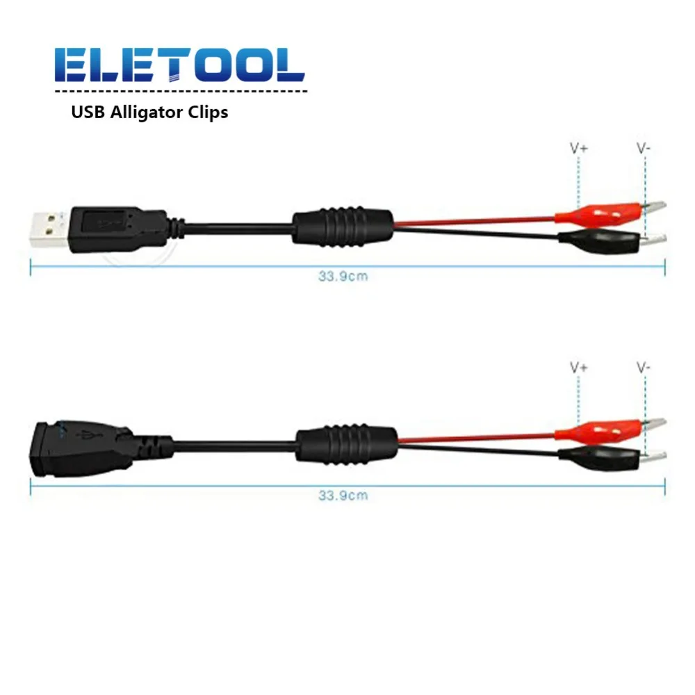 

1pair USB Alligator Clips Crocodile Wire Male/Female to USB Tester Detector DC Voltage XF30