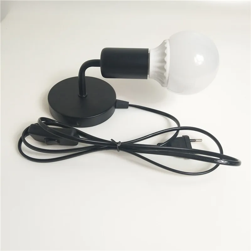 juliyang simple wall light with on/off Plug switch white black silver fix bulb bed room living room Bedside lamp 110v 220v